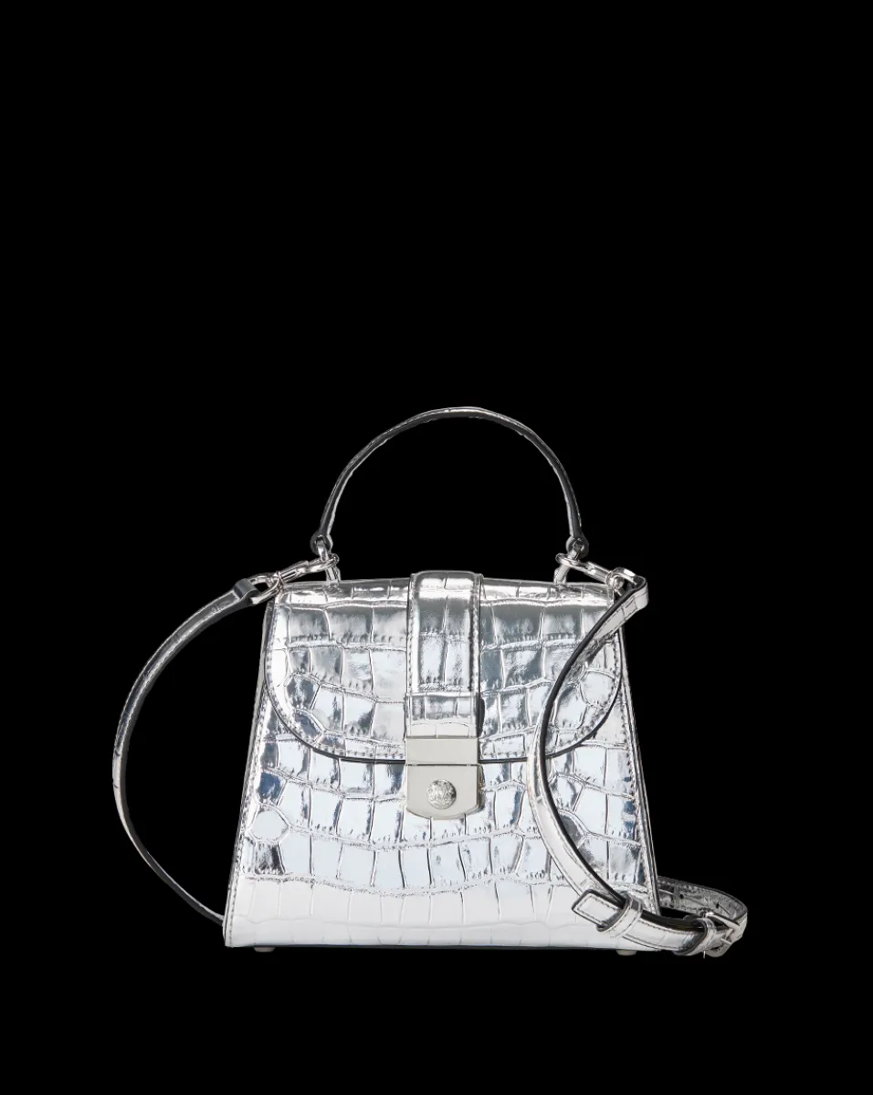 Crest Lock Croc-Embossed Top Handle Bag in>Veronica Beard Discount