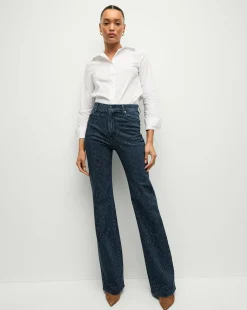 Crosbie Rhinestone Wide-Leg Jean in Indigo Rinse>Veronica Beard Hot