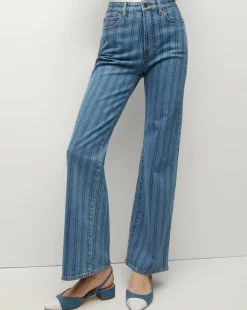 Crosbie Striped Loafer Length Wide-Leg Jean in Sapphire Stripe>Veronica Beard Discount