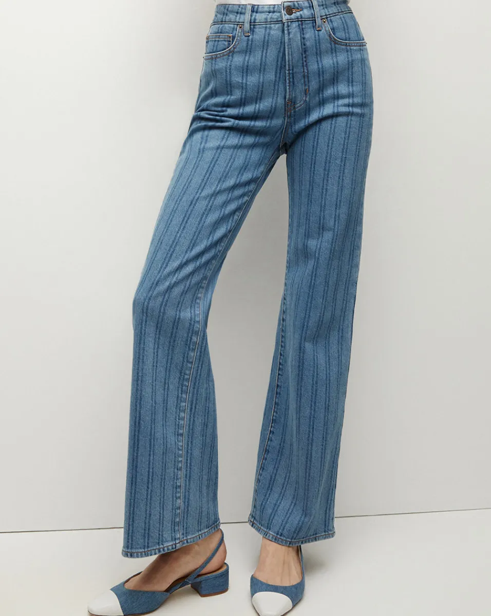 Crosbie Striped Loafer Length Wide-Leg Jean in Sapphire Stripe>Veronica Beard Discount
