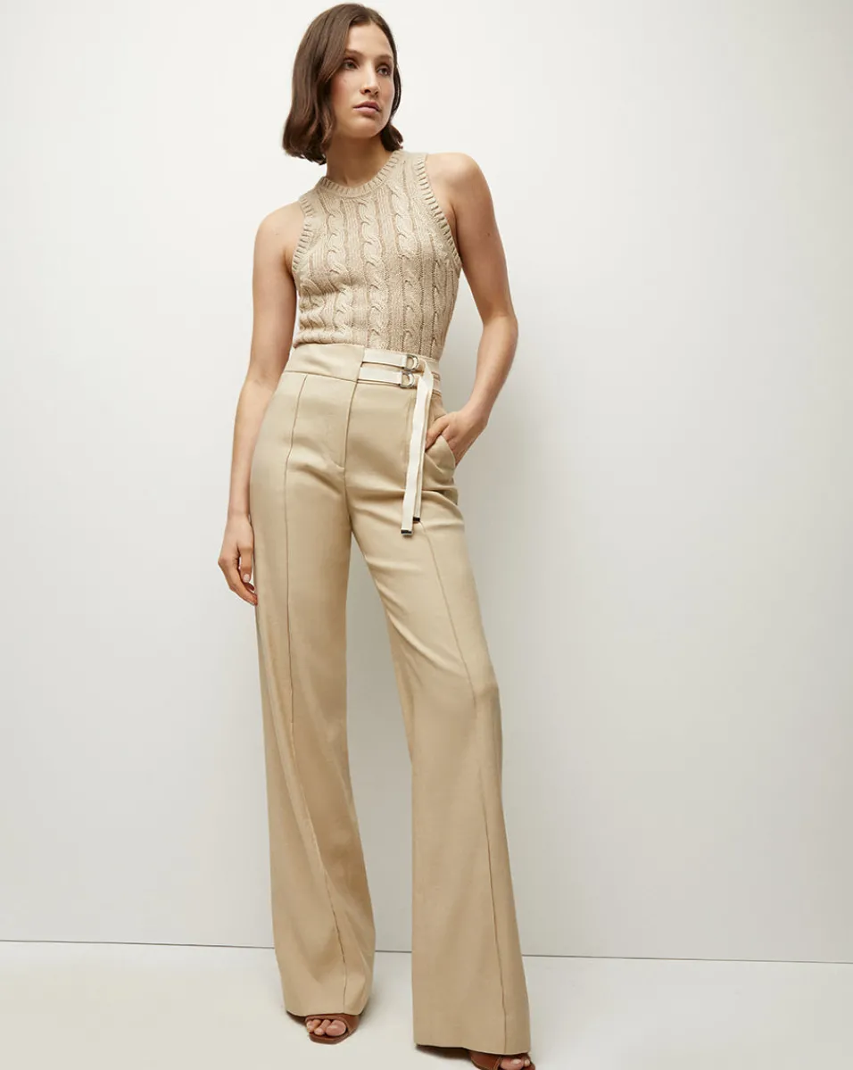 Cruz Stretch-Linen Pants in Stone Khaki>Veronica Beard Hot