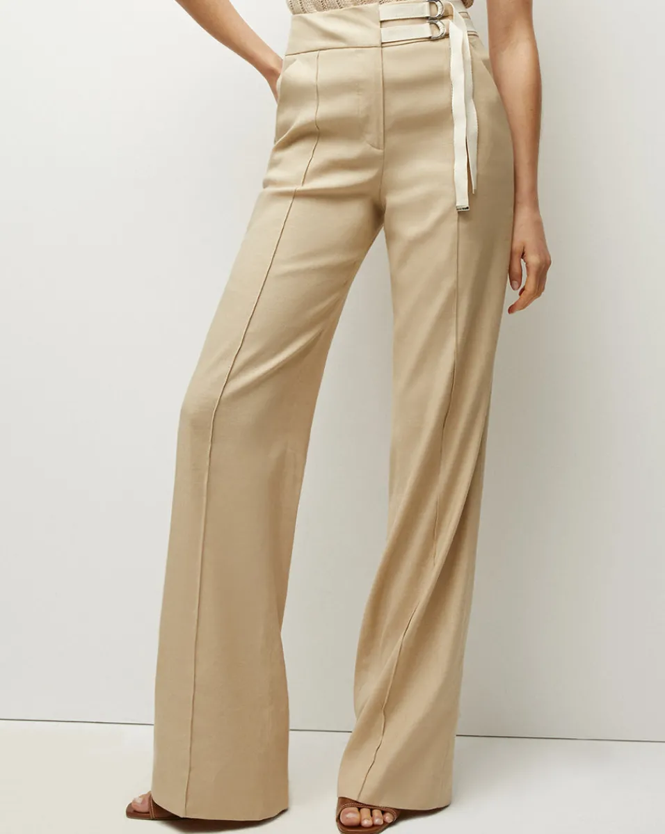 Cruz Stretch-Linen Pants in Stone Khaki>Veronica Beard Hot