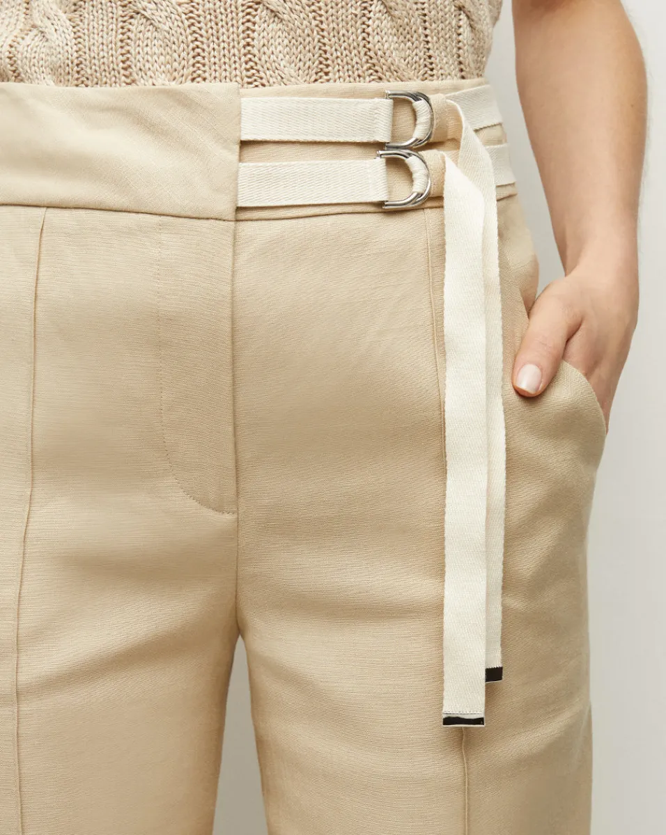 Cruz Stretch-Linen Pants in Stone Khaki>Veronica Beard Hot
