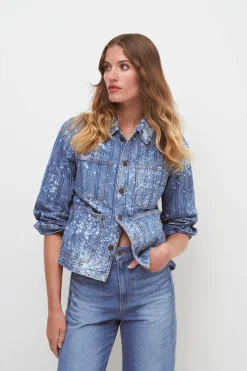 Dahl Acid-Washed Denim Jacket in Sapphire Sun>Veronica Beard Clearance