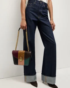 Double Link Patchwork Flap Bag in Cognac Multi><noscript><img width=