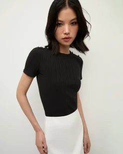 Draya Rhinestone Button Tee in>Veronica Beard Sale