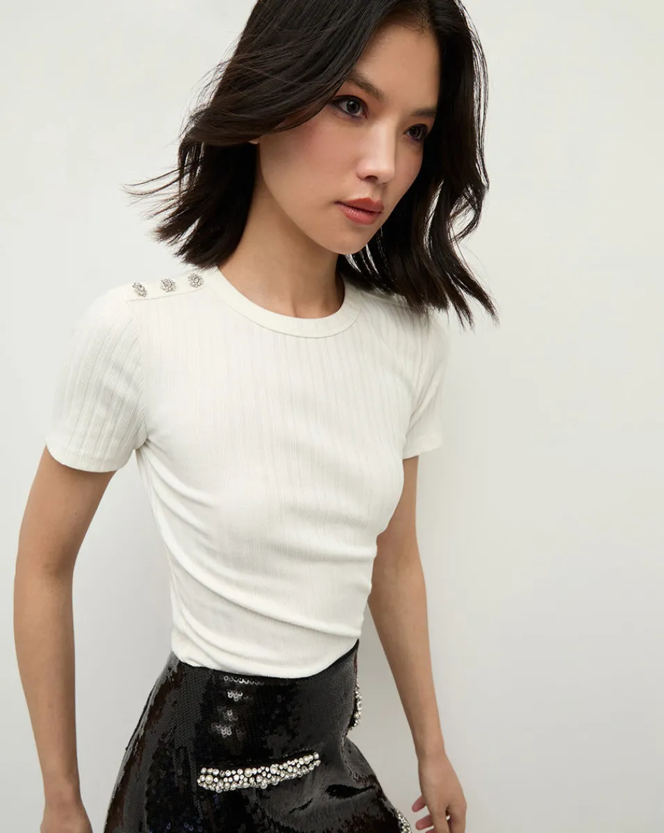 Draya Rhinestone Button Tee in>Veronica Beard Best