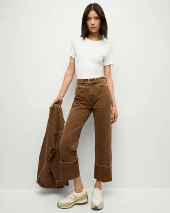 Dylan Cuffed Twill Straight-Leg Pants in Brown>Veronica Beard Clearance
