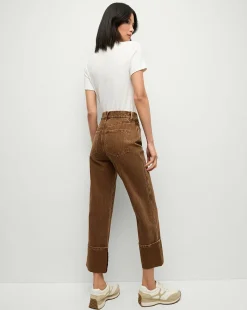 Dylan Cuffed Twill Straight-Leg Pants in Brown><noscript><img width=