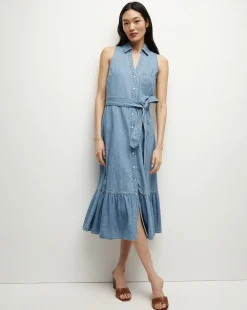 Edwina Denim Shirtdress in>Veronica Beard Discount