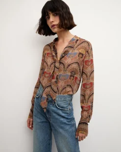 Elaine Bow Blouse in Dark Chocolate Multi>Veronica Beard