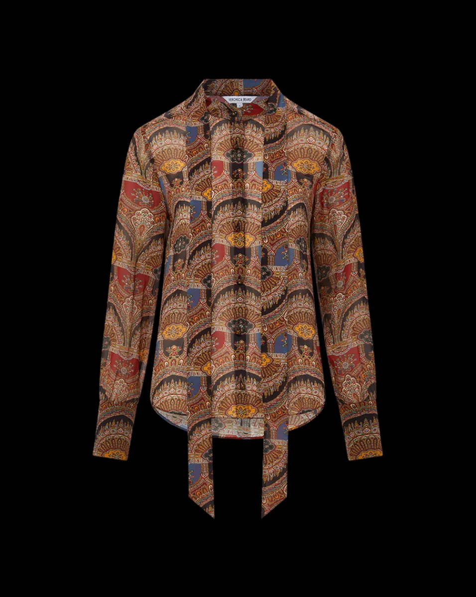 Elaine Bow Blouse in Dark Chocolate Multi>Veronica Beard