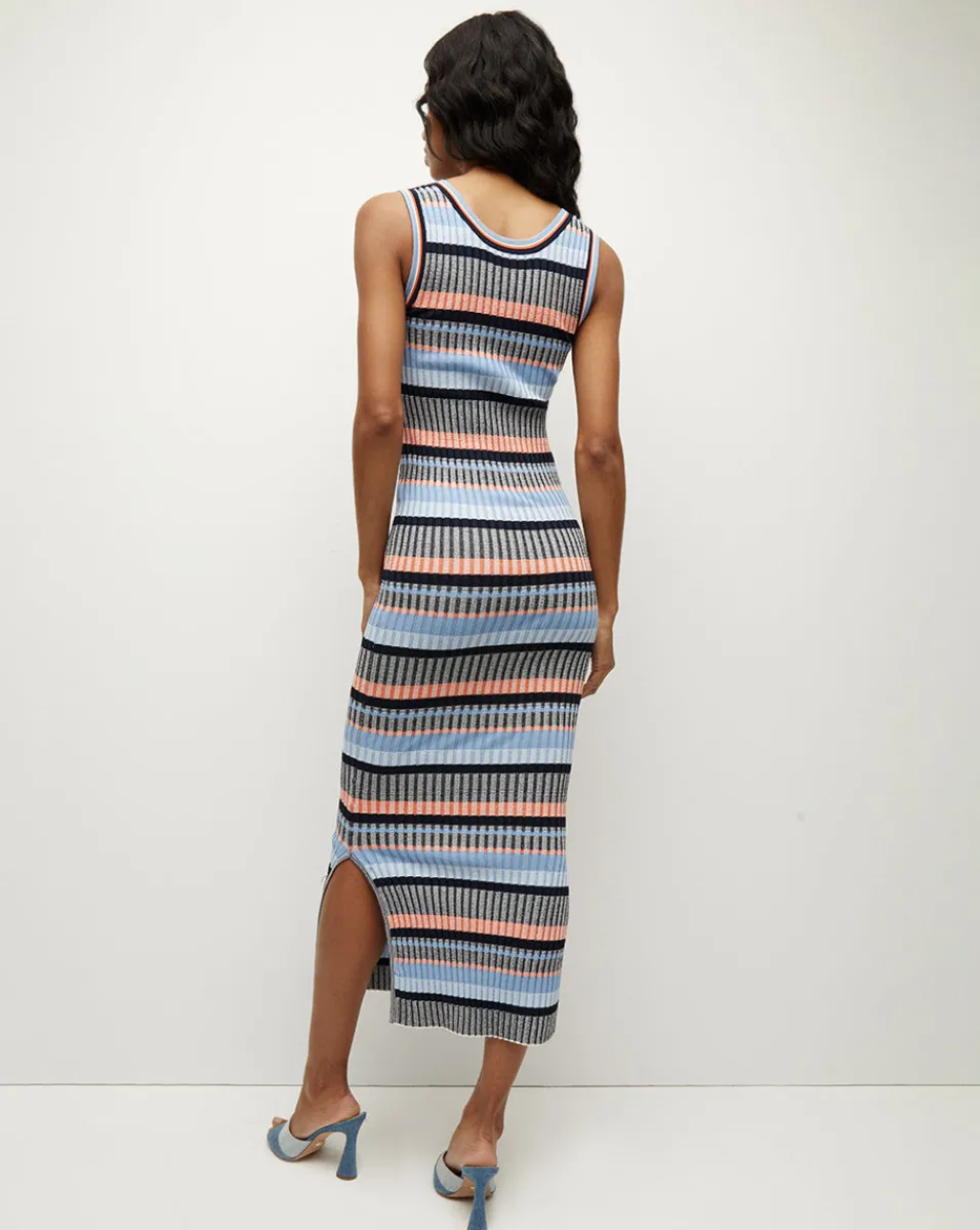 Fabiana Ribbed Dress in Blue Multi>Veronica Beard Outlet