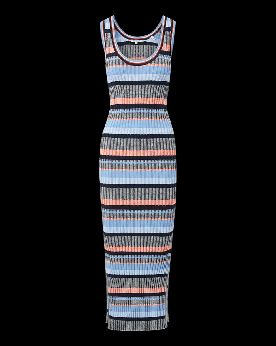 Fabiana Ribbed Dress in Blue Multi>Veronica Beard Outlet