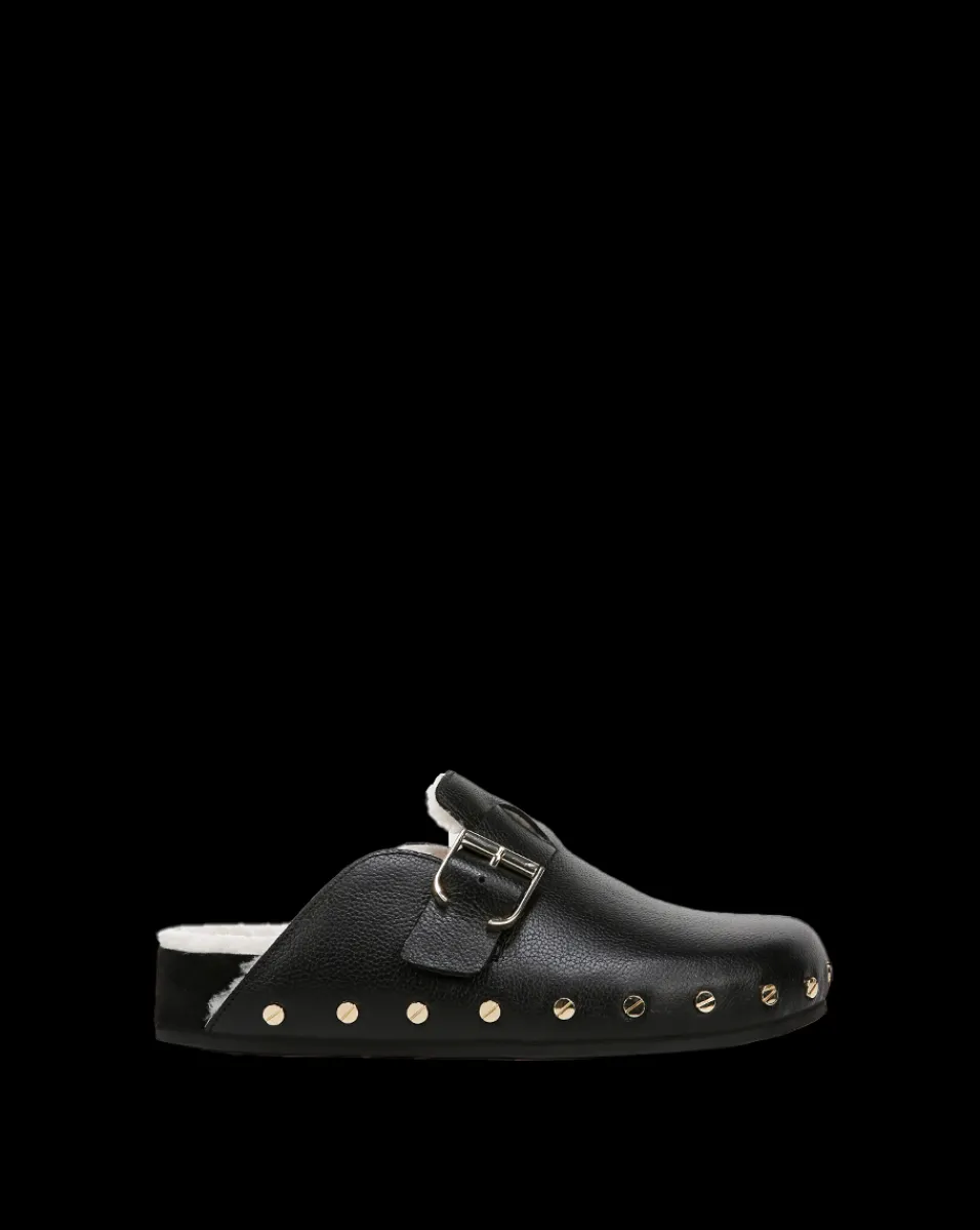 Fern Shearling Clog in Leather>Veronica Beard