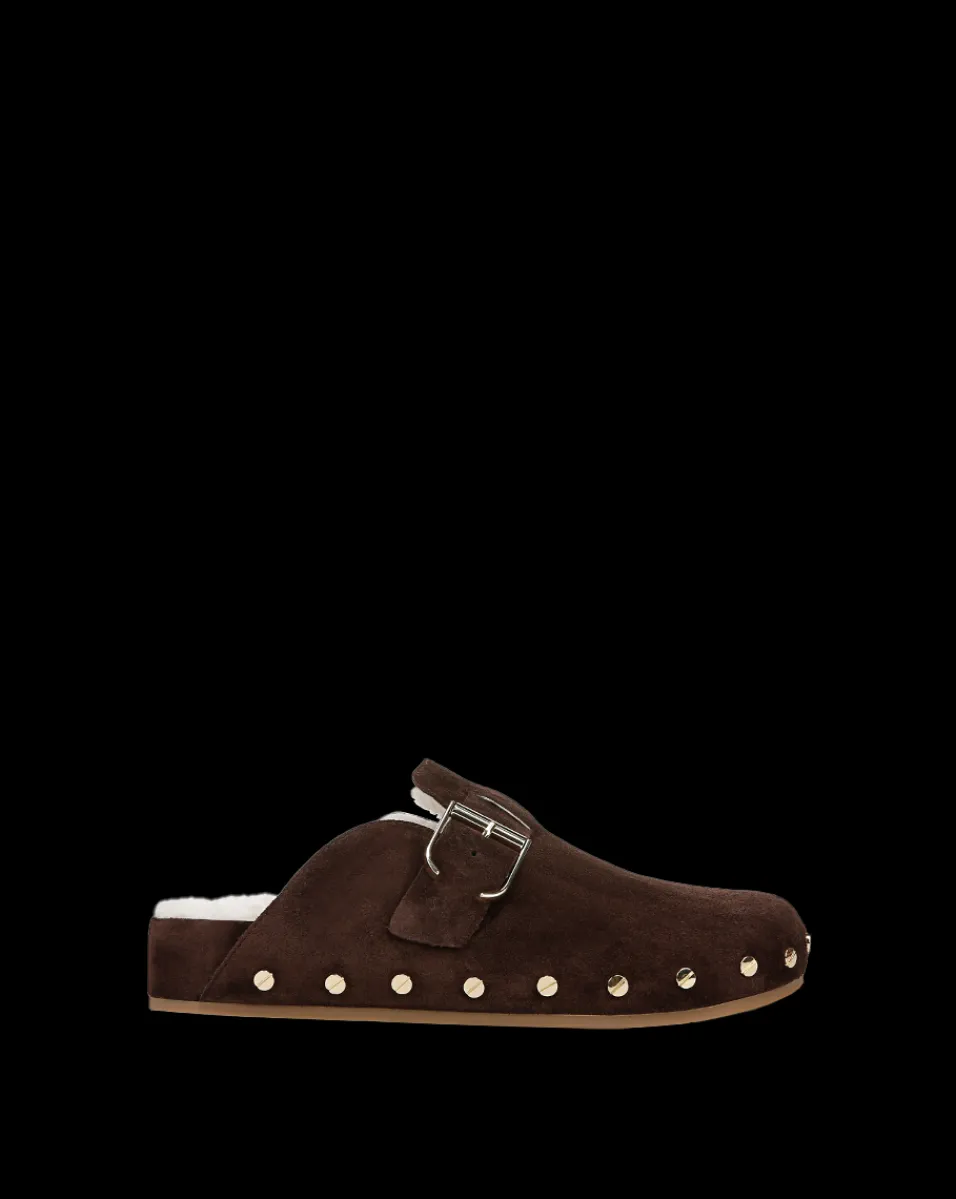 Fern Shearling Clog in Brown Suede>Veronica Beard New