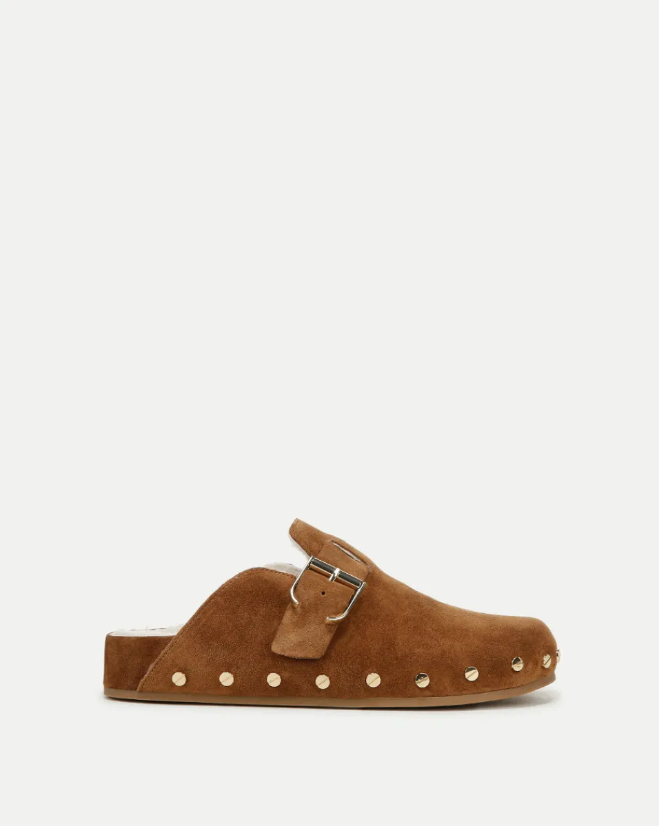 Fern Shearling Clog in Tan Suede>Veronica Beard Clearance