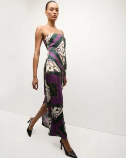 Flora Silk Strapless Maxi Dress in Green & Purple>Veronica Beard Best