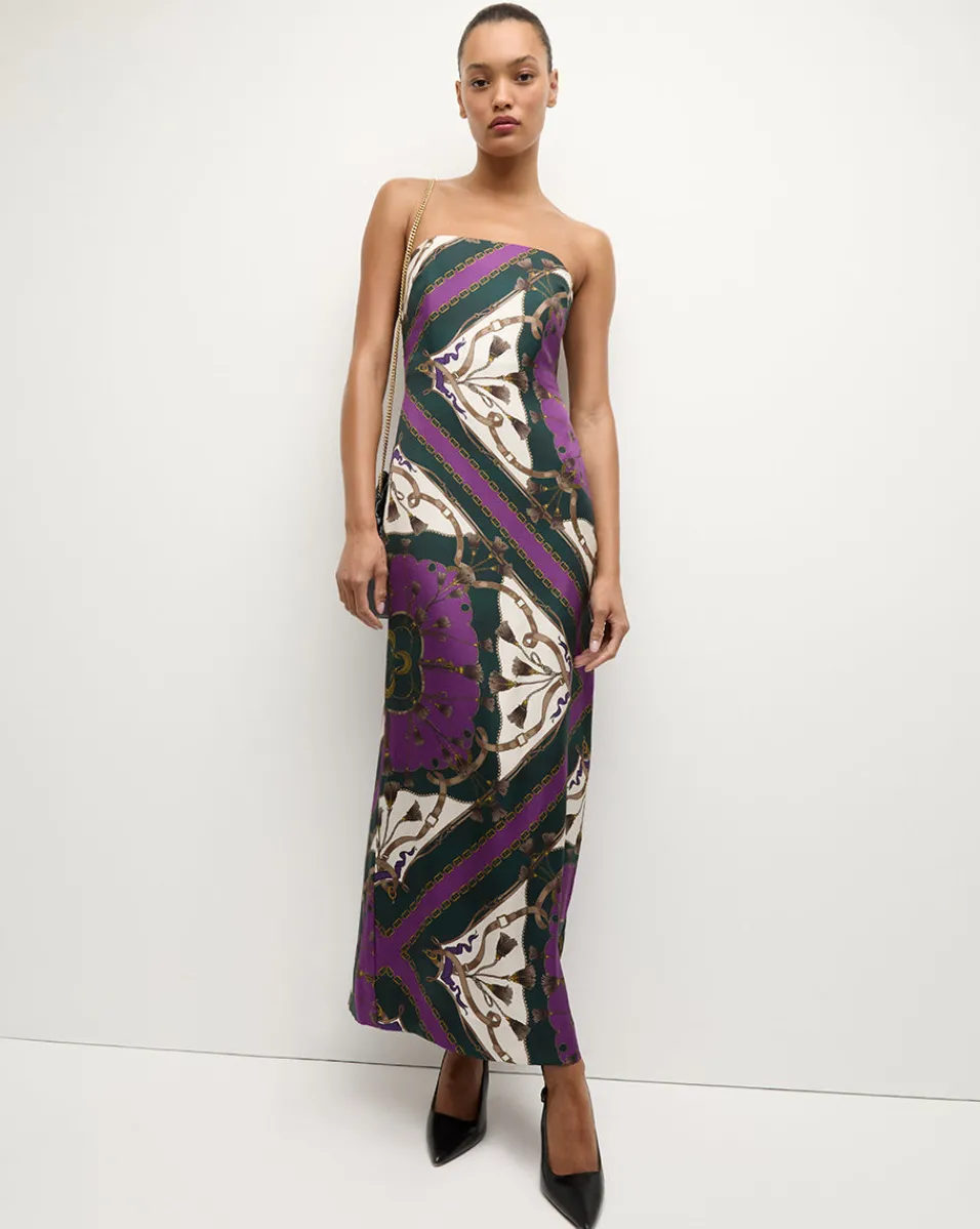 Flora Silk Strapless Maxi Dress in Green & Purple>Veronica Beard Best