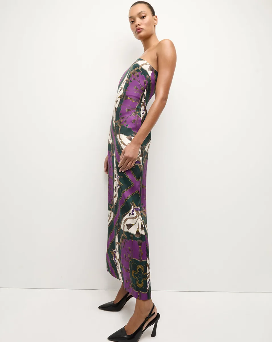 Flora Silk Strapless Maxi Dress in Green & Purple>Veronica Beard Best