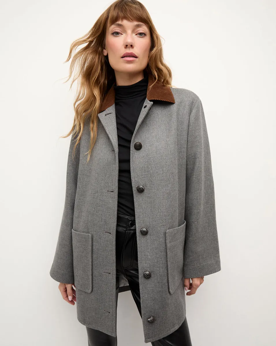 Freya Wool Blend Dickey Coat in Heather Grey>Veronica Beard New