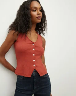 Hoorne Tank in Brick Red>Veronica Beard New
