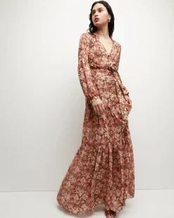 Isra Silk Dress in Deep Ochre Multi>Veronica Beard Online