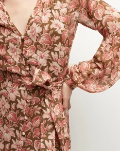 Isra Silk Dress in Deep Ochre Multi><noscript><img width=