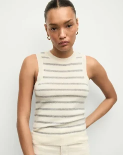 Jerrel Striped Cashmere Tank in Ivory/Heather Grey>Veronica Beard Outlet
