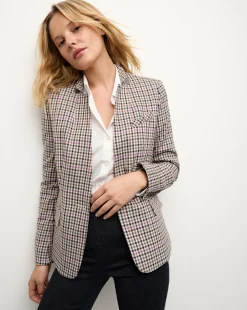 Katie Plaid Dickey Jacket in Oat, Pink & Red Check>Veronica Beard
