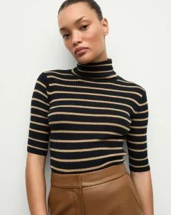 Katrina Merino Wool Striped Sweater in Navy & Khaki>Veronica Beard Sale