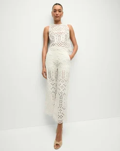 Kemper Cotton Eyelet Pant in>Veronica Beard Best