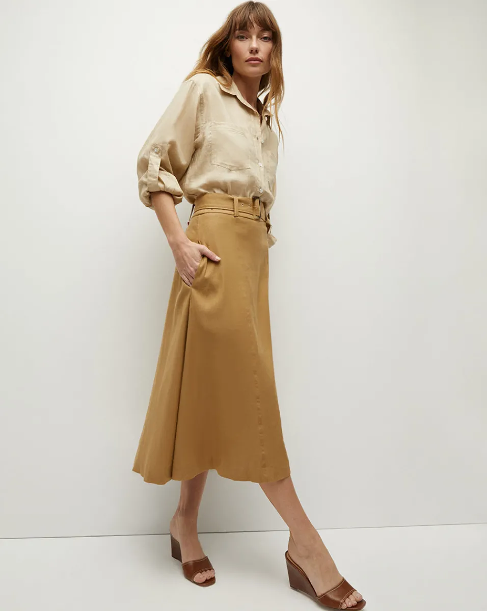 Khaki Linen A-Line Skirt>Veronica Beard Online