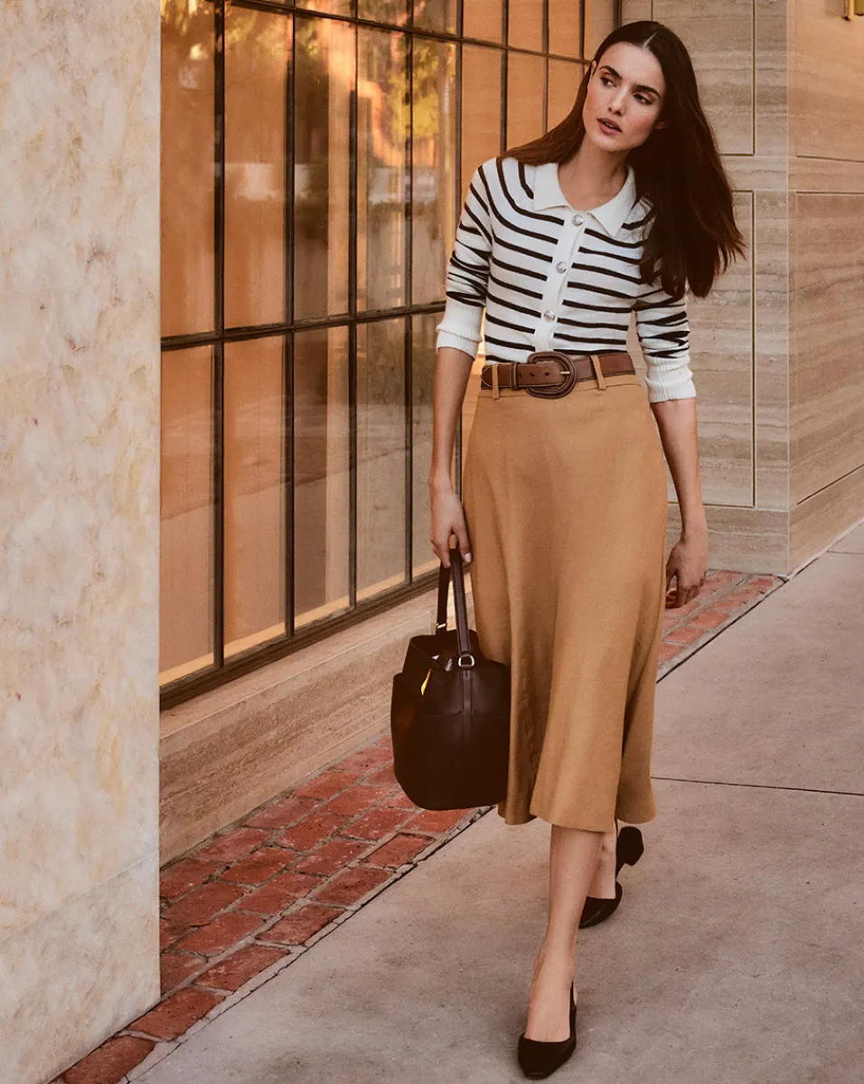 Khaki Linen A-Line Skirt>Veronica Beard Online