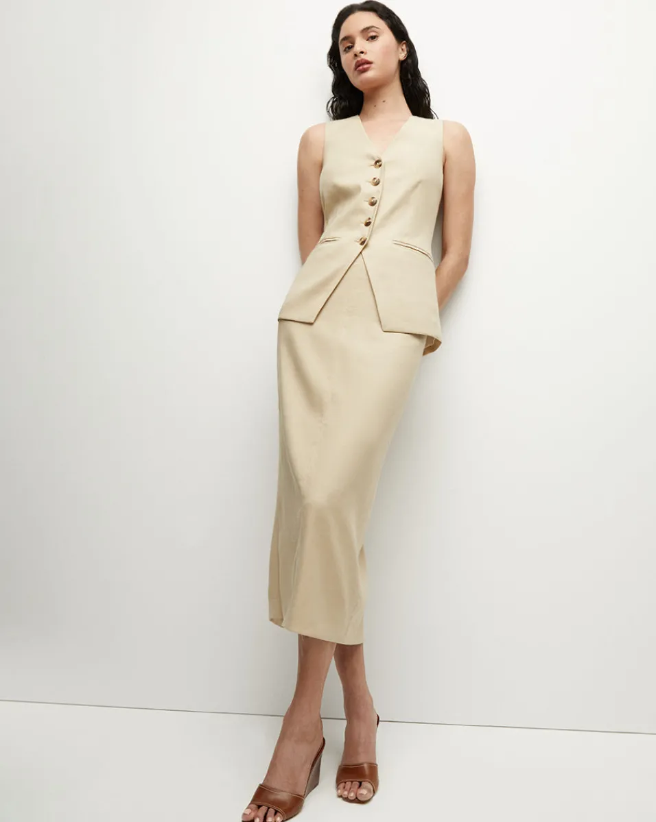 Kimpton Stretch-Linen Skirt in Stone Khaki>Veronica Beard Best
