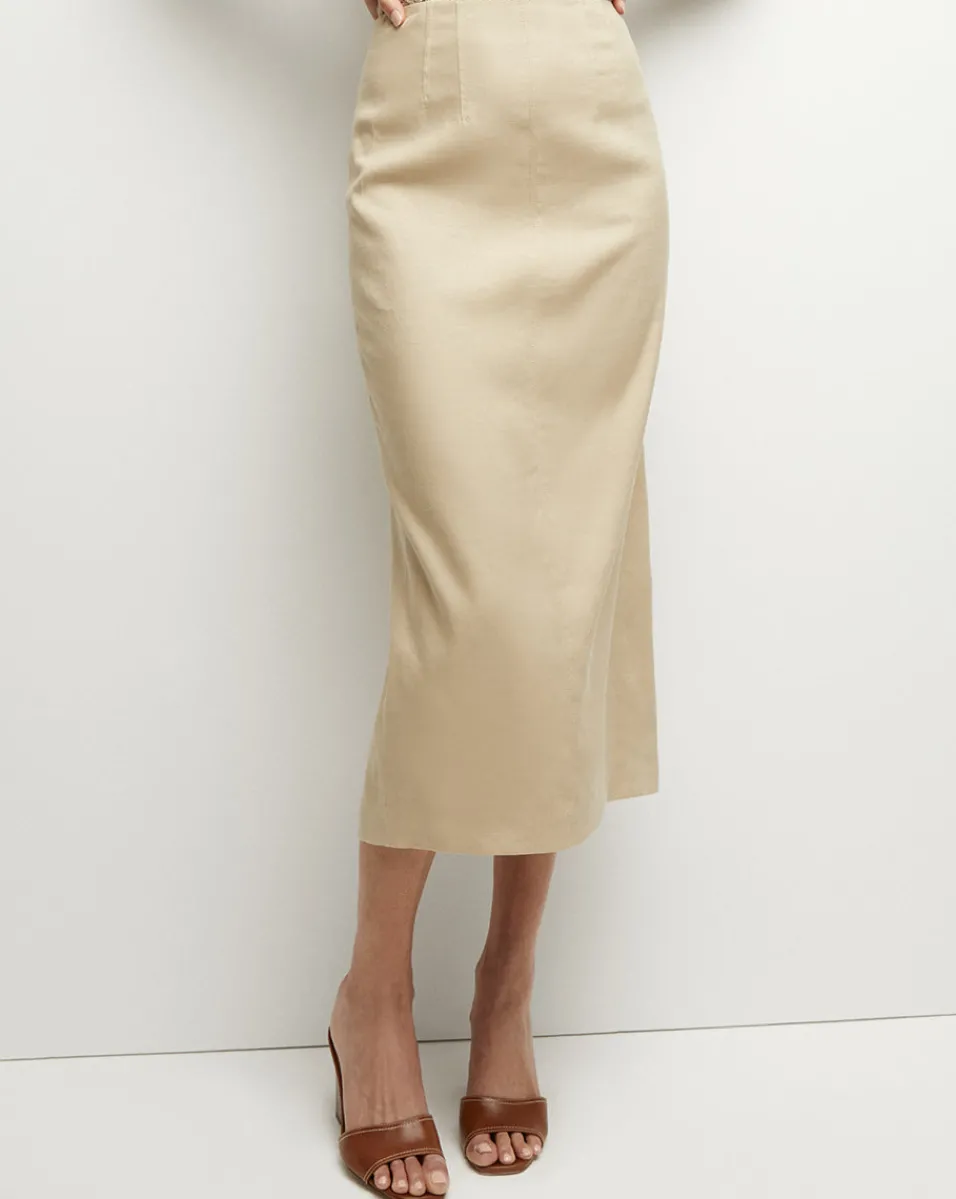 Kimpton Stretch-Linen Skirt in Stone Khaki>Veronica Beard Best