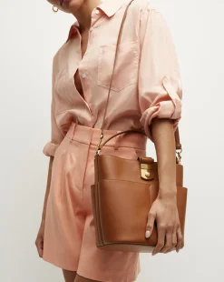 Large Crest Lock Bucket Bag in>Veronica Beard Outlet