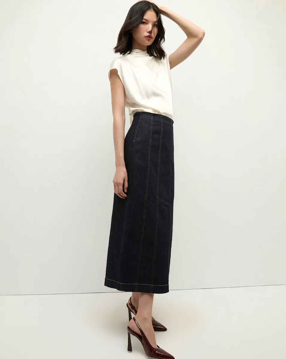 Leilany High Neck Silk Top in>Veronica Beard Hot