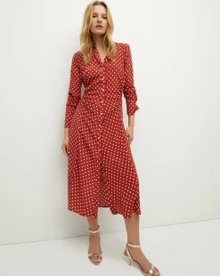 Lex Polka-Dot Dress in Brick Red/Ecru><noscript><img width=