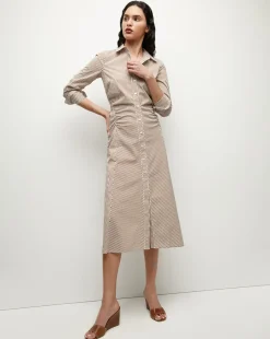 Lex Striped Dress in Deep Ochre/White>Veronica Beard New