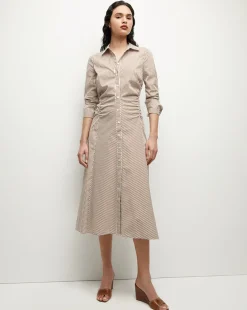 Lex Striped Dress in Deep Ochre/White>Veronica Beard New