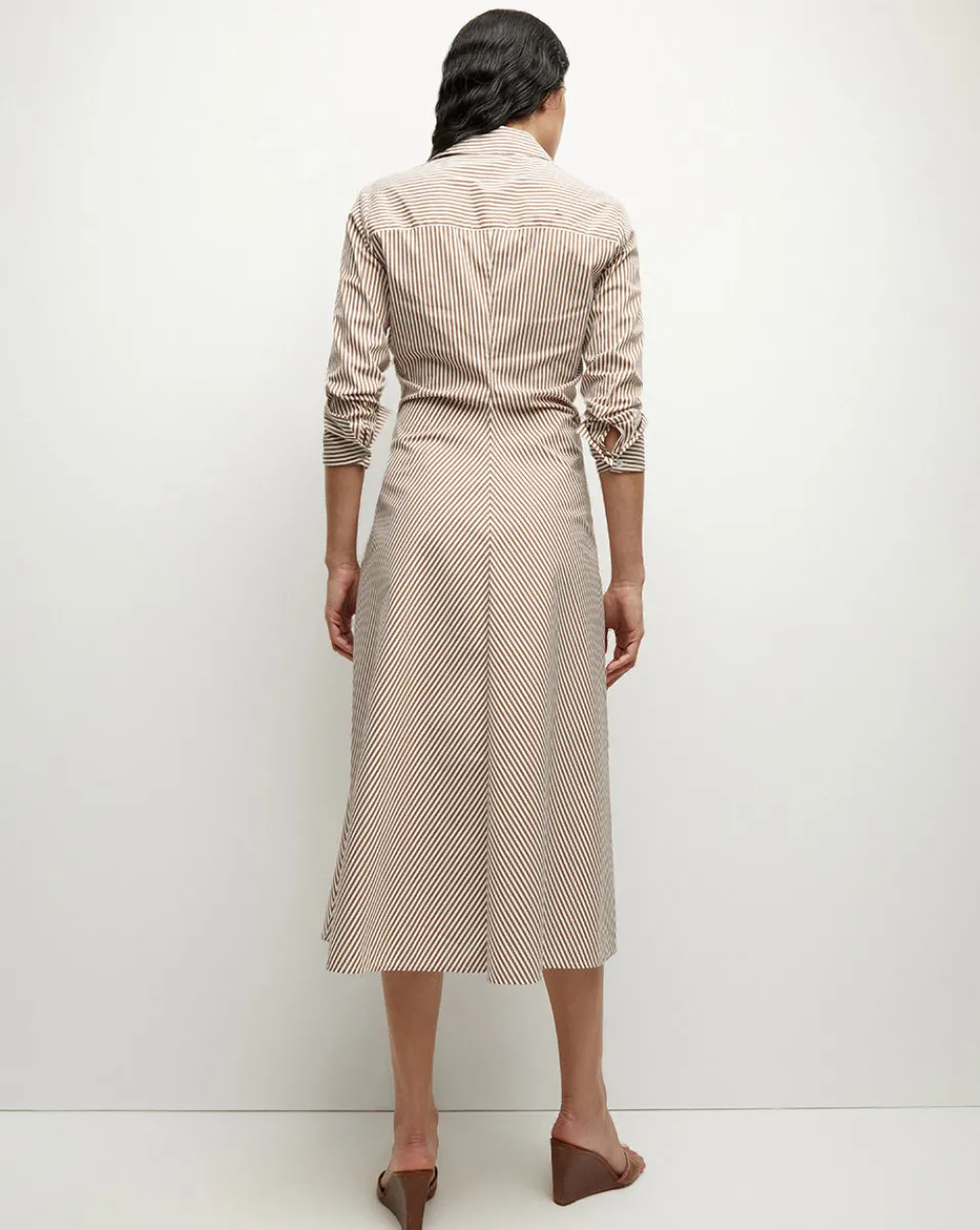 Lex Striped Dress in Deep Ochre/White>Veronica Beard New