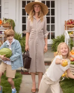 Lex Striped Dress in Deep Ochre/White><noscript><img width=