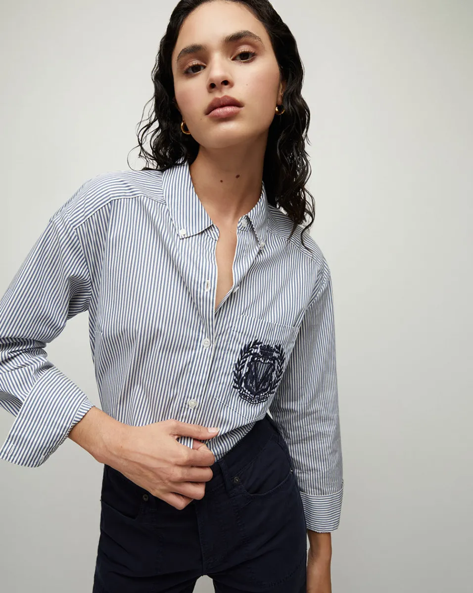 Lloyd Striped Button-Down Top | Logo Crest in>Veronica Beard Best