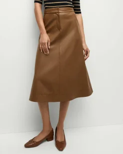 Louise A-Line Pleather Skirt in Tan>Veronica Beard Hot
