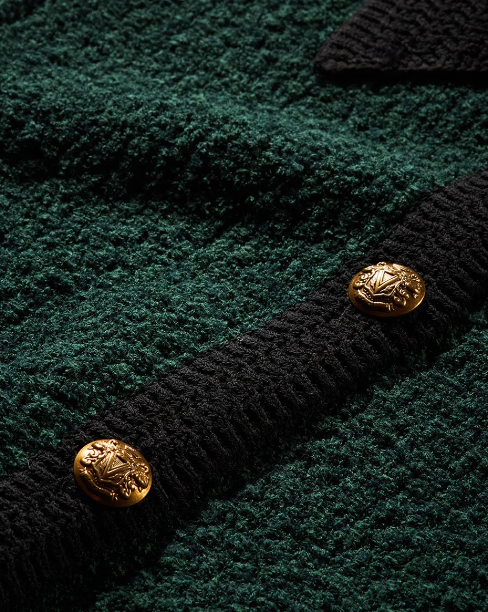 Marie Tweed Cardigan in Dark Green & Black>Veronica Beard Clearance
