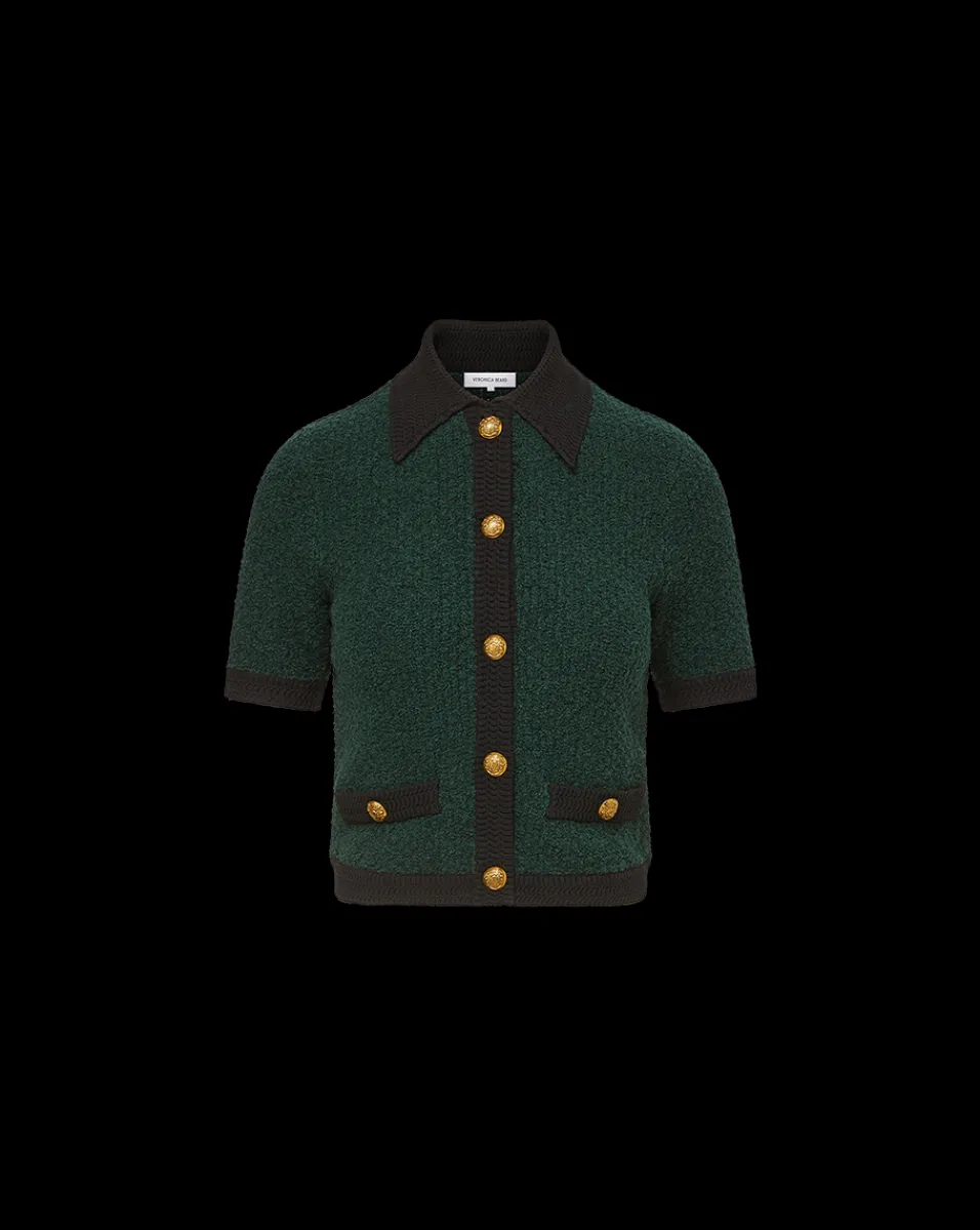 Marie Tweed Cardigan in Dark Green & Black>Veronica Beard Clearance