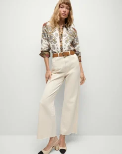 Maryam Linen Shirt in Cream & Red Pattern><noscript><img width=