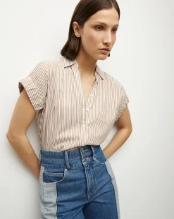 Matera Cotton Button-Down Shirt in>Veronica Beard Hot