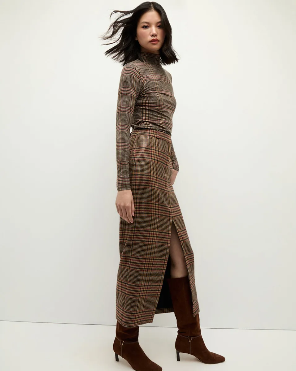 Maxine Plaid Maxi Skirt in Camel & Black>Veronica Beard New